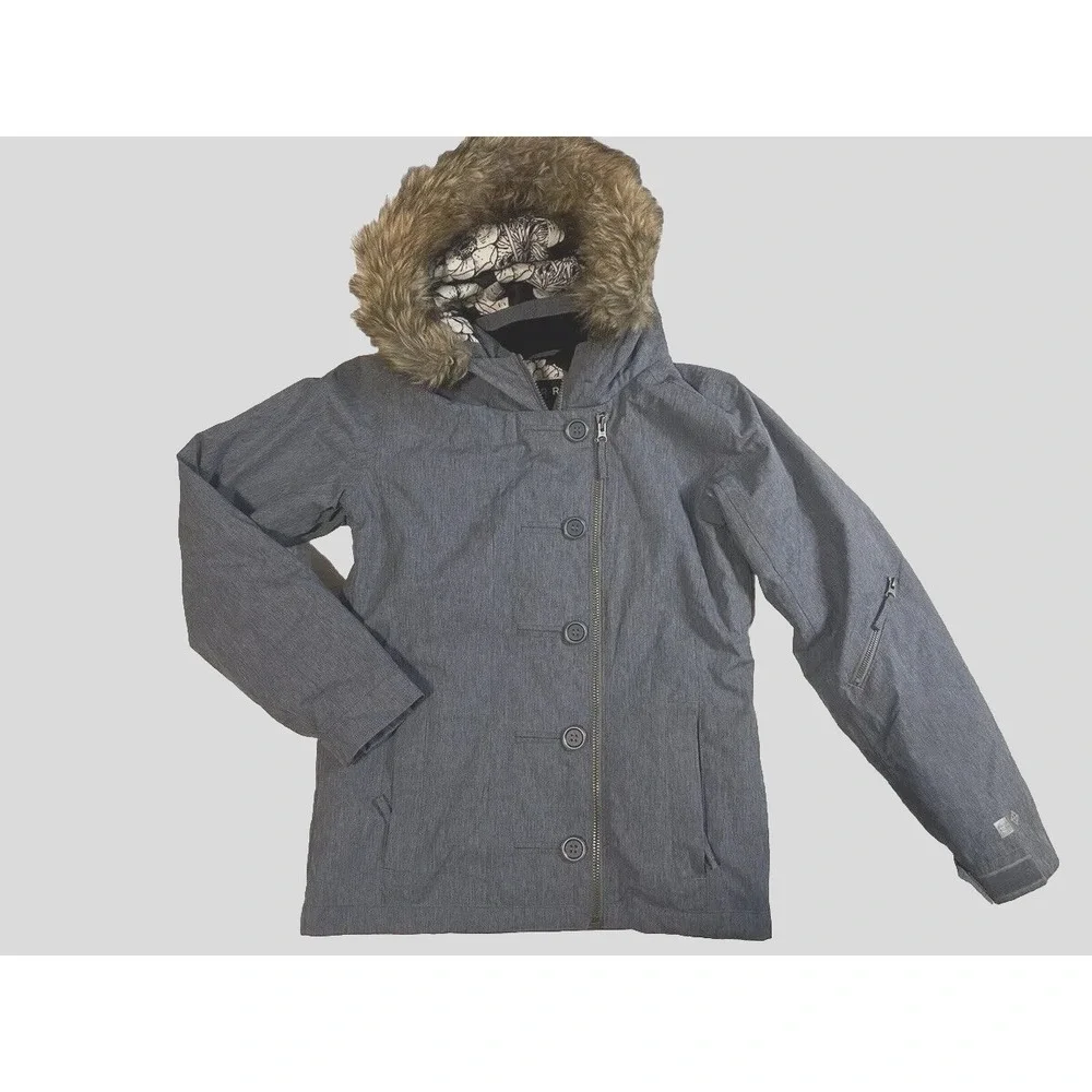 PWDR Room Blue Youth Girl Large Heathered Faux Fur Hood Ski Winter Snowboard Coa